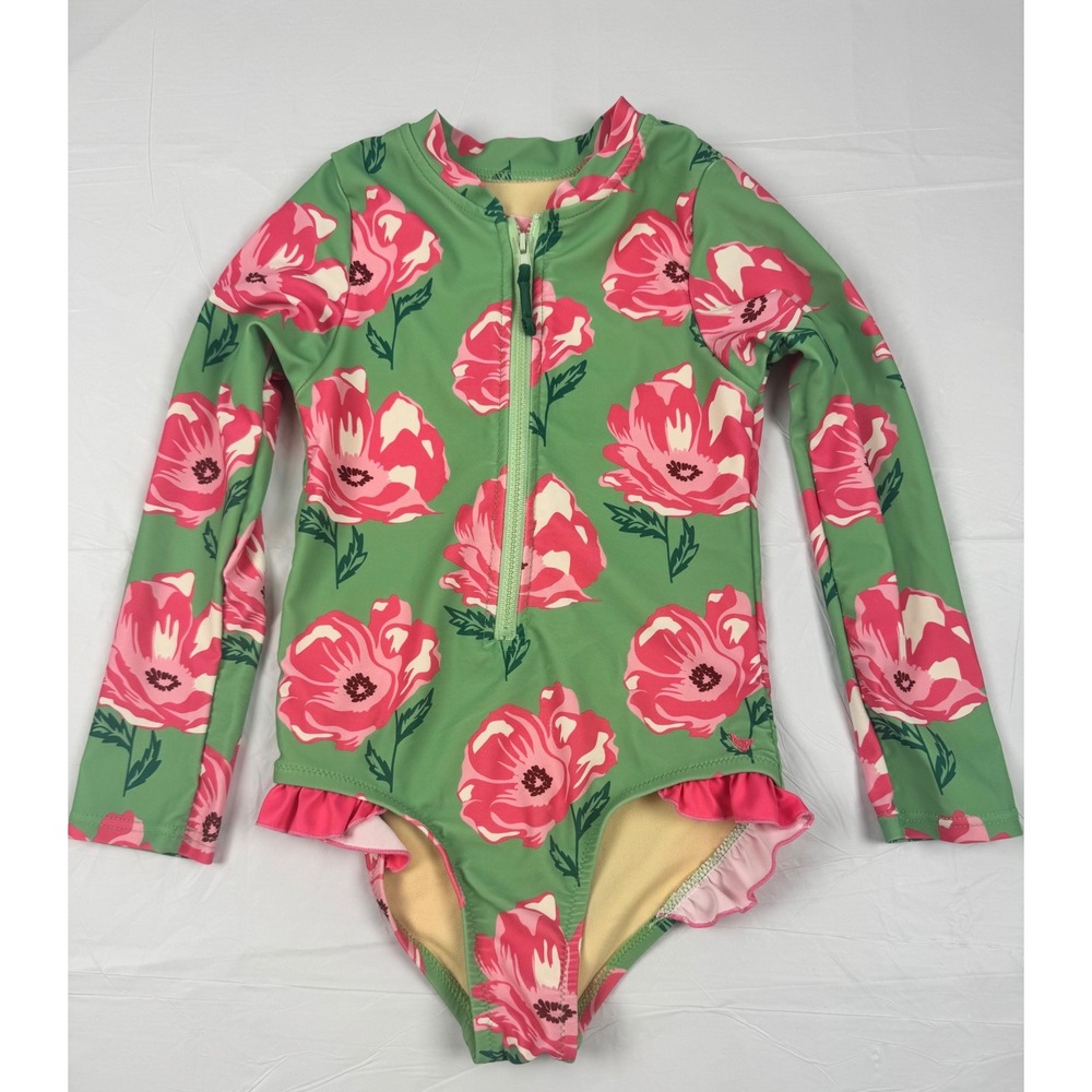 Pink Chicken Girls Green Pink Floral Long Sleeve Rash Guard Swimsuit Size‎ 6Y